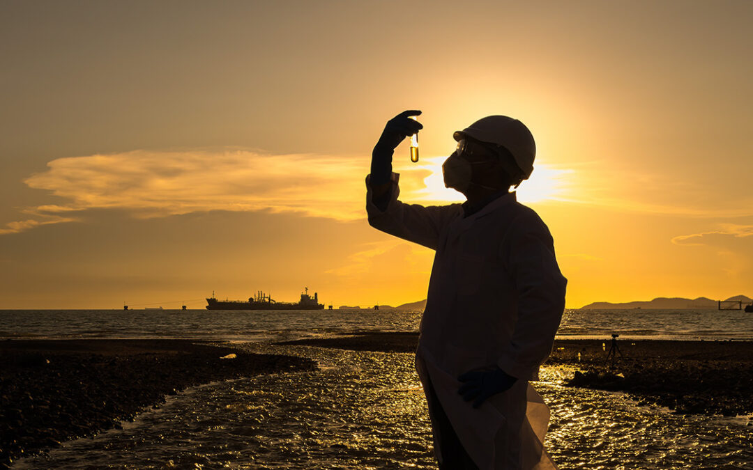 A worker using a HSEQ software system to report on environmental, health and safety measures